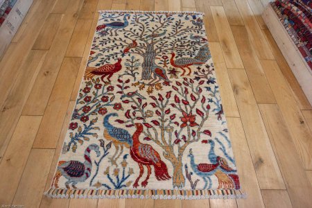 Hand-Knotted Tree Design Rug From Afghanistan