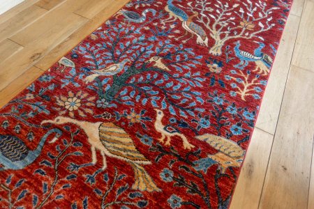 Hand-Knotted Tree Design Runner From Afghanistan