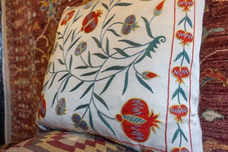 Hand-Made Sozani Silk Embroidered Cushion From Turkey