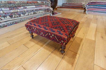 Hand-Made Mushwani Kilim Footstool From Afghanistan