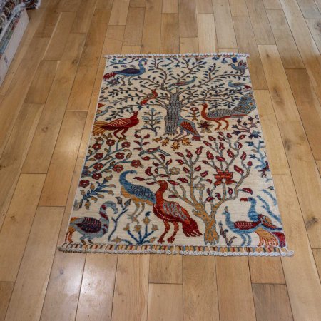 Hand-Knotted Tree Design Rug From Afghanistan