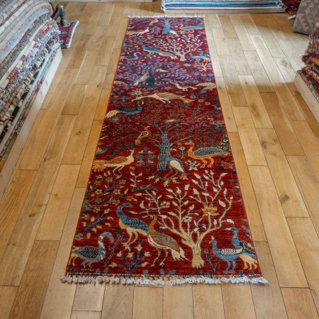 Hand-Knotted Tree Design Runner From Afghanistan