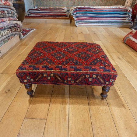 Hand-Made Mushwani Kilim Footstool From Afghanistan